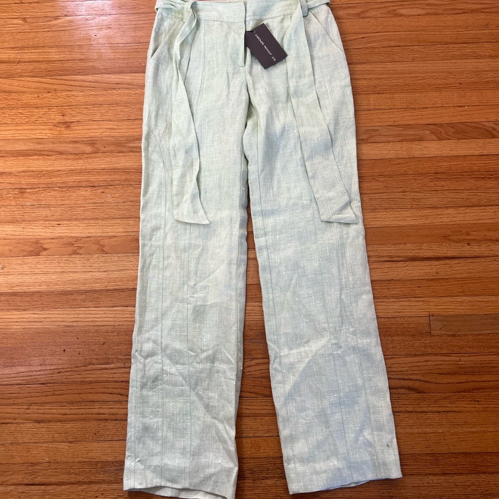 Cropped Linen Blend Tie-Waist Pants - Light Mint